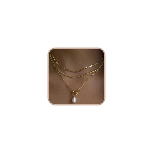 Gold Layered Necklaces for Women, 14K Gold Plated Paperclip Snake Chain Necklace Set, Dainty Coin Cross Tear Pendant Layering Choker Necklaces, Simple Trendy Stackable Jewelry Gifts - color: 3PCS / Pearl Necklace & 2 Chains