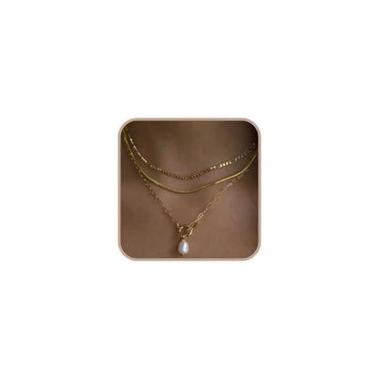 Gold Layered Necklaces for Women, 14K Gold Plated Paperclip Snake Chain Necklace Set, Dainty Coin Cross Tear Pendant Layering Choker Necklaces, Simple Trendy Stackable Jewelry Gifts - color: 3PCS / Pearl Necklace & 2 Chains