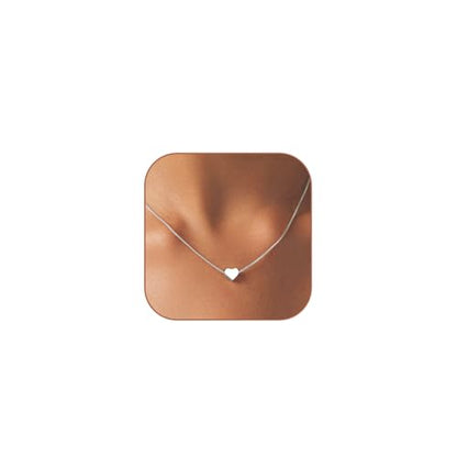 HERIER Cute Heart Necklace Dainty 18k Gold Plated Tiny Heart Pendant Choker Necklaces Small Gold Love Open Heart Chain Necklace for Women Simple Gold Necklace for Women Trendy Jewelry - color: Box Chain Heart-Silver