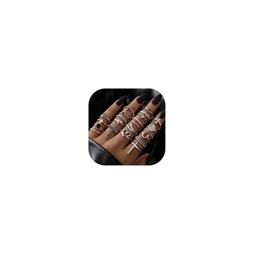 Gold Rings for Women Non Tarnish Stackable Rhinestone Moon Star Rings Dainty Stacking Pearl Butterfly Midi Pinky Thumb Joint Finger Knuckle Ring Set Gold Non Tarnish Jewelry Gifts Trendy Stuff - color: K Silver Stackable Rings 22Pcs