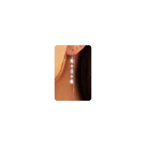 Silver Dangle Earrings Women Dangling Drop Bridesmaid Wedding Prom Jewelry - color: Silver square cz