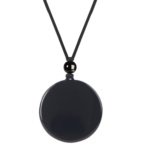 Anjiucc Natural Gemstone Tree of Life Black Obsidian/Golden Obsidian Pendant Necklace for Male and Female Necklace - color: Black obsidian 1