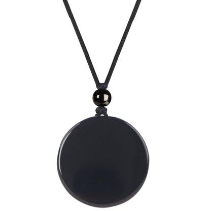 Anjiucc Natural Gemstone Tree of Life Black Obsidian/Golden Obsidian Pendant Necklace for Male and Female Necklace - color: Black obsidian 1