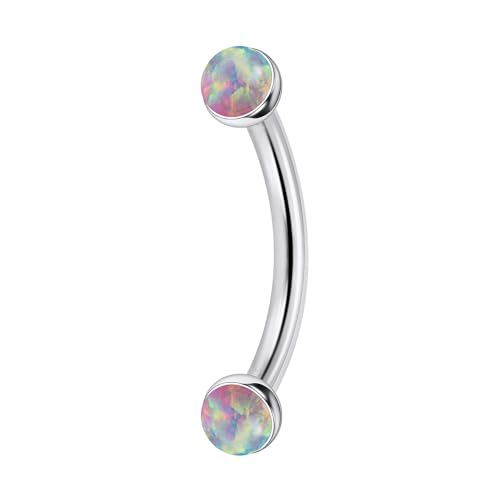 Jenxnjsjo F136 Titanium 16g 6/8/10mm Opal Eyebrow/Rook/Snug/Vertical-Labret/VCH/Snake-Eyes/Anti-Tragus/Christina/Daith/Belly-Button/Bridge/Hood/Surface Curved Barbell Piercing Jewelry for Women Men - color: Pink Opal, size: 6 mm
