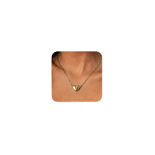 HERSIN Heart Necklaces for Women, Dainty 14k Gold Plated/Silver/Rose Gold Magnetic Heart Necklace Simple Paperclip Chain Choker Necklace for Womens Cute Gold Jewelry for Women Gifts Fashion Accessories - color: Gold