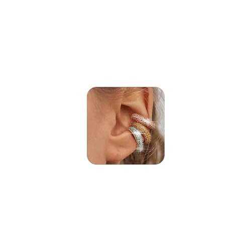 Ear Cuffs Non Piercing Aretes De Mujer Gold Chunky Earrings for Women Clip On Earrings Non Tarnish Gold Earrings Gifts Trendy Stuffers - color: 3PCS Colorful Rhinestones Ear Cuff