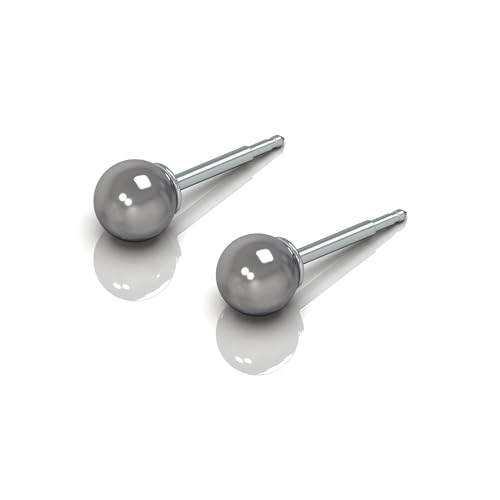 316L Surgical Stainless Steel 6mm Ball Stud Earrings for Women & Men – Hypoallergenic Nickel Free Earrings for Sensitive Ears, 1 Pair - color: Grey Pearl