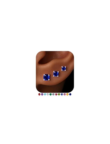 Small Birthstone Flat Back Stud Earrings for Women, 14K Real Gold Plated Hypoallergenic Earring Dainty CZ Cartilage Stud Earring Stack, Perfect Birthday Gifts for Women Her - color: Silver-12-December-Tanzanite Blue