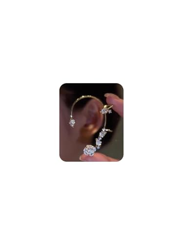 2PCS Flower Tassel Zircon Earrings Ear Cuffs No Piercing Flower Climber Wrap Around Earrings Pearl Drop Earrings for Women Fairy Ear Clip Dainty Wedding Earrings for Brides - color: Style 1 - Gold