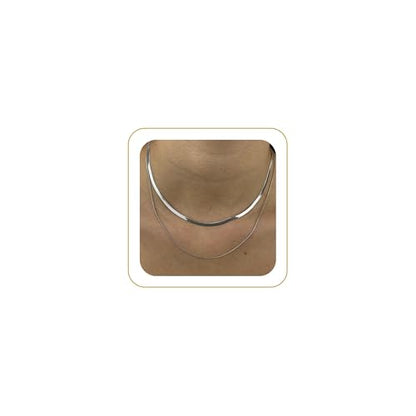 Tewiky Layered Necklaces for Women 14k Gold Plated Chain Necklace Set | Chunky Herringbone/Snake/Rope/Box/Cuban Link Chain for Women, Layering Stack Choker Necklace, Dainty Jewelry Set Non Tarnish - color: Layered Herringbone Silver