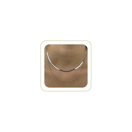 Tewiky Layered Necklaces for Women 14k Gold Plated Chain Necklace Set | Chunky Herringbone/Snake/Rope/Box/Cuban Link Chain for Women, Layering Stack Choker Necklace, Dainty Jewelry Set Non Tarnish - color: Layered Herringbone Silver