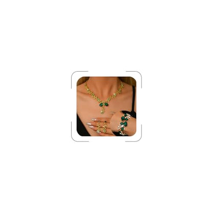 CSIYANJRY99 Silver Prom Jewelry Set Gold Wedding Jewelry Sets for Brides Necklace and Earring Bracelet Rhinestone Prom Party Costume Accessorie - color: Green