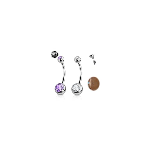 DJCIW 2PCS G23 Titanium Belly Button Rings 14G with Sparkling Cubic Zirconia Internally Threaded Navel Belly Piercing Curved Barbell Jewelry For Women Multiple Bar Lengths 6mm 8mm 10mm 12mm 14mm 16mm - color: Silvery-White+ Purple CZ, size: 14G-1.6x16x5/8