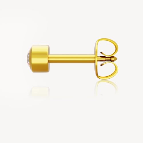 Caflon April Birthstone Stud Earrings - 12 Pairs Clear Crystal Studs, 3/4/5mm | Surgical Steel Starter & Piercing Studs, Sterilized & Individually Sealed | Hypoallergenic Nickel-Safe for Newly Pierced & Sensitive Ears - color: 24K Gold Plated, size: 4mm