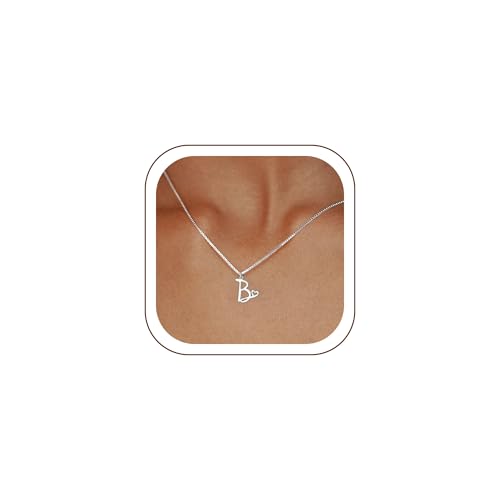 Initial Necklaces for Women Trendy, Dainty Silver Letter Necklace Cute Pendant Choker Name Necklace Personalized Costume Monogram Silver Jewelry Necklace for Women Valentines Gifts - color: Silver, style: B