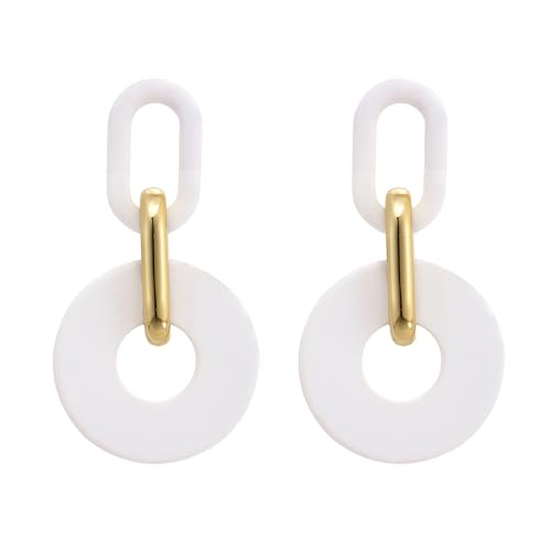 RUOFFETA Acrylic Rectangle Earrings, Fashion Acrylic Square/Oval/Hoop Statement Drop Earrings for Women - color: White Round