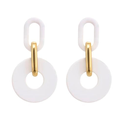 RUOFFETA Acrylic Rectangle Earrings, Fashion Acrylic Square/Oval/Hoop Statement Drop Earrings for Women - color: White Round