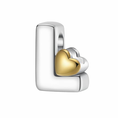 A~Z Alphabet Charm Letter Beads 925 Sterling Silver with Heart-shaped 5A Cubic Zircon Stones fits Pandora European Bracelets Necklace Jewelry Gift for Women - style: L Letter Charms