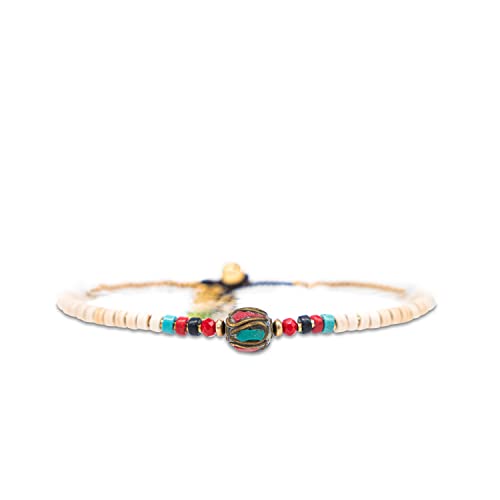 Made by Nami Boho Surfer Anklet Waterproof & Adjustable Beaded Anklets for Women Beachy Ankle Bracelet Made from Waxed Cotton Rope and Beads for Summer and Hippie Style - color: White