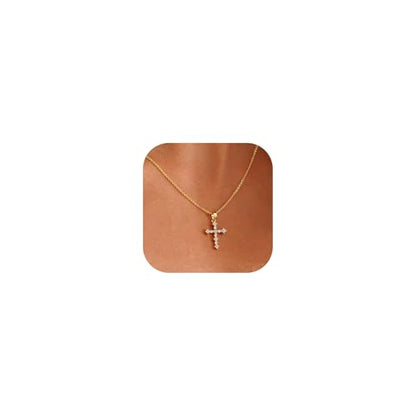 Cross Necklace for Women, 14K Gold Plated Cubic Zirconia Cross Pendant Necklace, Trendy Christian Jewelry Gifts for Baptism First Communion Christmas - color: Style C - Gold