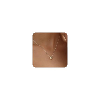 14K Gold Plated Bubble Letter Necklace, Tarnish Free and Waterproof Dainty Initial Necklace for Women, Trendy Personalized Gold Jewelry Gift for Her - color: Gold, style: R