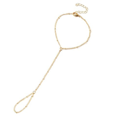 Dainty Gold Hand Chain Bracelet,18K Real Gold Plated Minimalist Handmade Beaded Finger Chain Bracelets for Women - color: Satellite