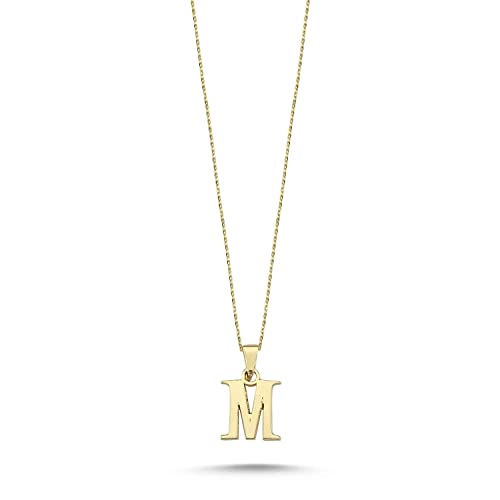 Wish Carat 100% 14k Real Gold Necklace for Women | Dainty Charm Alphabet Name Letter Initial Necklaces for Women | Custom Pendant Jewelry for Her | Birthday Gifts for Women & Girls | 18'' - color: M