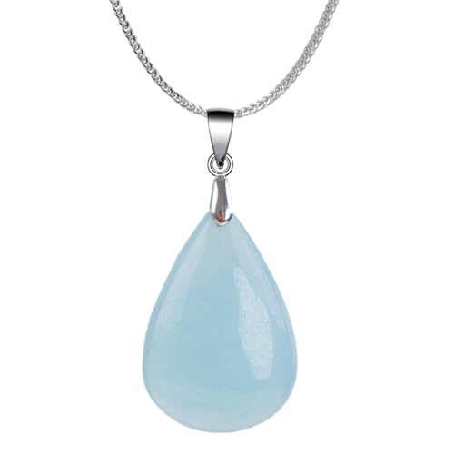 iSTONE 925 Sterling Silver Natural Crytral for Womens Pendant Necklace, Gemstone Birthstone with 17.8" Silver Chain Ladies - color: Aquamarine