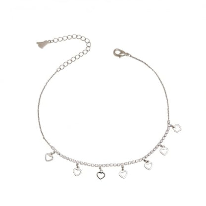 Silver Heart Charm Link Anklet for Women, Adjustable Handmade Cubic Zirconia Stackable Waterproof Summer Beach Chain Anklets Jewelry Accessories Gift - color: Silver Hollowed Heart
