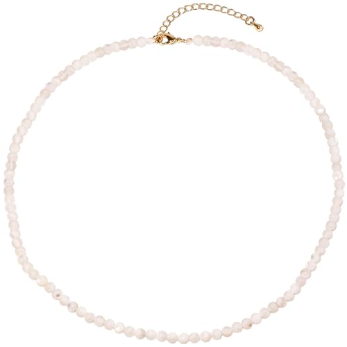 Simple 4mm Gemstones and Crystals Choker Necklace Unisex 16"-18" | Necklaces for Women Men, Adjustable, 40-45 cm Chain Length, Handmade, Spiritual Gemstones, Positive Energy, Daily Wear - style: White Shell