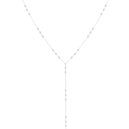 14K Gold Plated Layered Lariat Necklace for Women - Waterproof Non-Tarnish Dainty Gold Chain Necklace, Long Boho Statement Jewelry for Wedding, Prom, Summer Vacation Gifts - color: Beads Y Necklace-Silver
