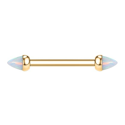 GAGABODY G23 Titanium Pair 14G Nipple Rings Tongue Jewelry Bridge Piercing | Internal Threaded Used in Nipple,Tongue,Bridge 14G Length from 12mm to 18mm Lightweight Daily Wear for Unisex Sensitive Skin - color: Gold+Bullet White Opal, size: 14G+5/8"(16mm)