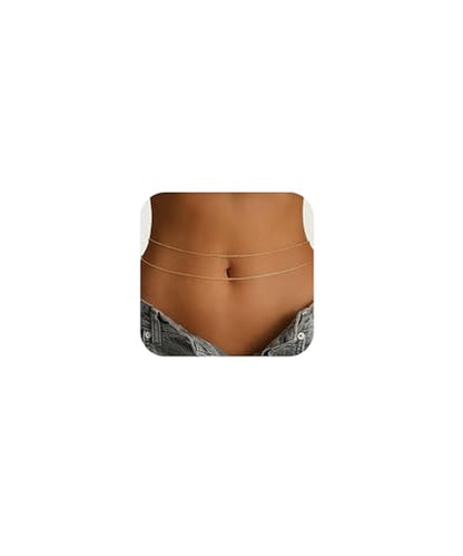 2Pcs Waist Chain 18K Gold Plated Belly Chain Coin Sequin Satellite Beaded Snake Box Chain Layered Body Chain Sexy Bikini Summer Beach Body Jewelry Accessories for Women Adjustable - style: box chain