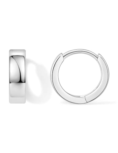 Fiusem 14K Gold Plated Huggie Hoop Earrings for Women | 8/10/12 Hypoallergenic Small Twisted beaded Huggie Earrings - color: Silver Hoop, size: 8MM