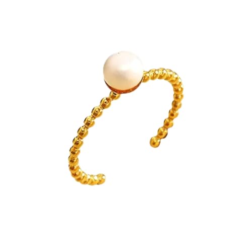 18K Gold Plated Adjustable Rings for Women, 316L Stainless Steel Open Band Gold Jewelry Collection, Hypoallergenic Size 6-9 Adjustable Stackable Rings, Tarnish Free Trendy Gift for Her - color: Beaded Pearl