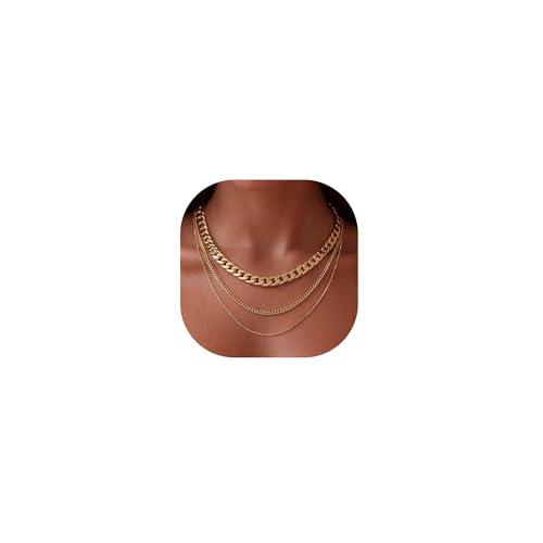 Freekiss Layered Necklace Set for Women Stackable | Herringbone Snake Cuban Rope Chain, Dainty Choker, Layered Stackable, Non Tarnish, Hypoallergenic, Adjustable 14-18.5" - color: Gold, style: 8mm Cuba+Box Chain+2.5 Cuba