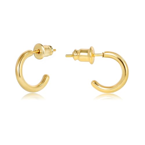 Minimalist Hoops for Women - 14K Gold Open Huggie Hoop Earrings, Hypoallergenic Tiny Hoops in Gold and Silver (Set of 1-5 Pairs) - color: 14K Gold - 8mm (1 Pairs)