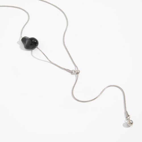 Minimalism Long Chain Y-necklace for Women Fashion Irregular Pendant Adjustable Statement Collarbone Necklace Simple Sweater Chain Holiday Jewelry Gifts - color: Black