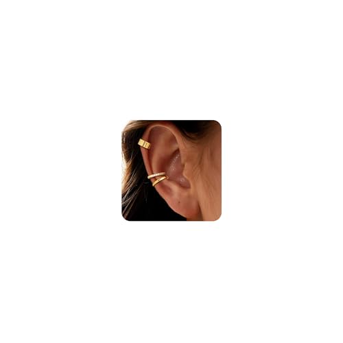 OOOPEL 3 Pairs 14K Gold Plated Ear Cuffs Non Piercing Lightweight Stackable Chunky Earring Cuff for Women Adjustable Non-Fading Fake Earrings Suitable for Christmas Gift - style: Polished