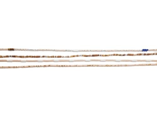 4 Pack Handmade Tie-On African Waist Beads for Women, Colorful Champagne Clear and Brown Glass Beads, 44 Inch, Non-Stretching, Layered Body Jewelry Set