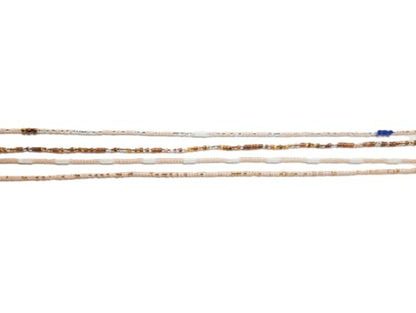 4 Pack Handmade Tie-On African Waist Beads for Women, Colorful Champagne Clear and Brown Glass Beads, 44 Inch, Non-Stretching, Layered Body Jewelry Set