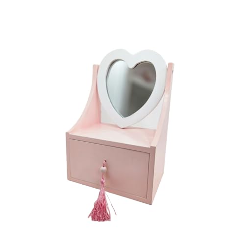 A&C Quinceañeras and More Jewelry Box for Little Girls, Wooden, Pink, Gift Box Heart Shame Mirrow with drawer. (Heart Shaped Mirror) - style: Heart Shaped Mirror