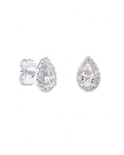 PAVOI 14K Gold Plated 925 Sterling Silver Post Brilliant Round Faux Diamond Halo Earrings - Premium Cubic Zirconia - style: Tear