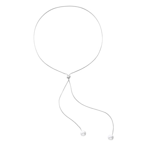 Pearl Necklace Set for Women Long Necklace Pearl Jewelry Beaded Design Drop Y Lariat Style Gift - color: Silver Y Pearl Necklace