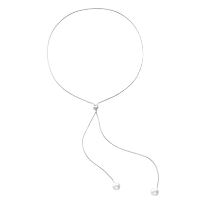 Pearl Necklace Set for Women Long Necklace Pearl Jewelry Beaded Design Drop Y Lariat Style Gift - color: Silver Y Pearl Necklace