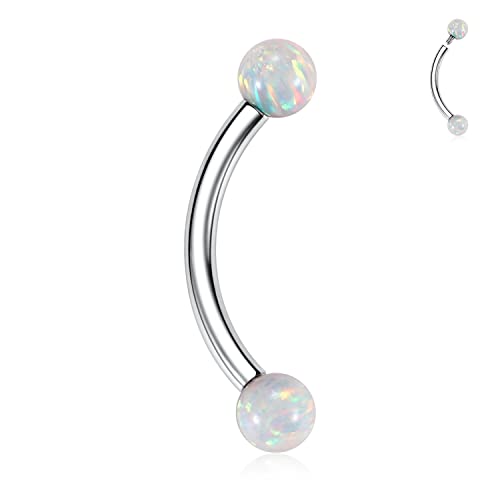 GAGABODY Titanium Eyebrow Jewelry - Curved Barbell & Labret Stud, 16g - Belly Button Ring & Cartilage Earring - Opal Bridge Jewelry - color: 1Pc-Silver+Ball Shape White Opal