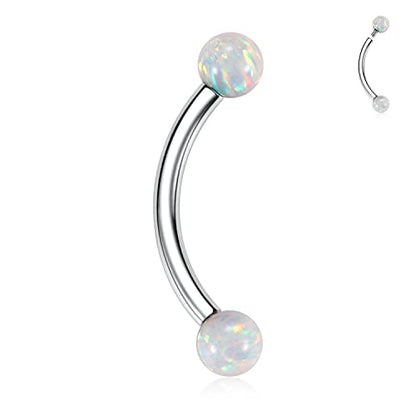 GAGABODY Titanium Eyebrow Jewelry - Curved Barbell & Labret Stud, 16g - Belly Button Ring & Cartilage Earring - Opal Bridge Jewelry - color: 1Pc-Silver+Ball Shape White Opal