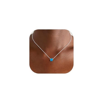 Silvora Heart/Round Birthstone Necklace for Women, Sparkling Crystal Pendant, Dainty Birth Month Jewelry, Adjustable 16"+2" Chain - color: Silver, style: December Round