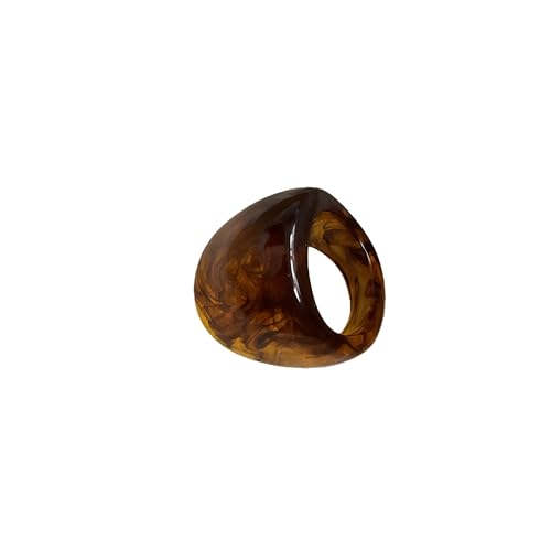 Y2k Colorful Chunky Resin Acrylic Thick Wide Dome Plastic Exaggerated Aesthetic Knuckle Rings for Women Vintage Minimalist Finger Joint Funny Cute Statement Jewelry - color: wide brown