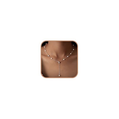 925 Sterling Silver Lariat Necklace for Women | Long 14K Gold Plated Y-Shaped Pearl Necklace CZ Crystal Ball Sparkle Necklace for Mother Daughter Bride Wedding Jewelry - color: Style 4-Silver
